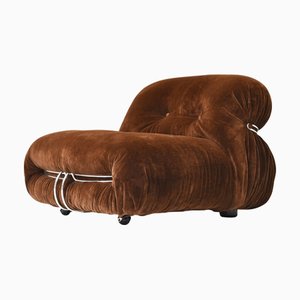Soriana Chair in Original Chocolate Brown Mohair attributed to Scarpa for Cassina, 1960s