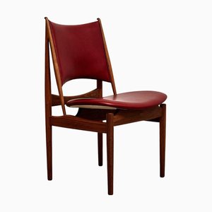 Egyptian Chair in Walnut Wood and Dark Red Leather by Finn Juhl, 2023