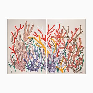 Romina Milano, Diptyque Earth Tones Coral Forest, 2025, Acrylique & Gouache sur Papier Aquarelle