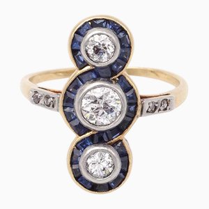 Art Deco Diamond Sapphire Long Ring