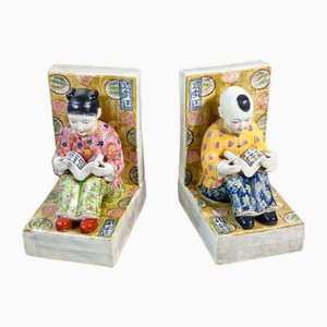 Serre-Livres en Porcelaine Peints à la Main, Set de 2