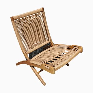 Mid-Century Modern Klappstühle aus Buche & Papierkordel von Ebert Wels, 1960er, 2er Set