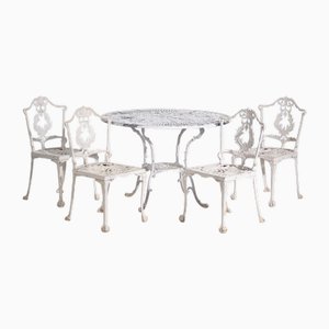 Table et Chaises de Jardin Vintage Blanches, 1950, Set de 5