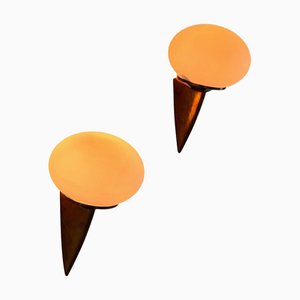 Italian Lancia Wall Sconces in Brass and Opaline Glass attributed to Stilux Milano, 1960s, Set of 2