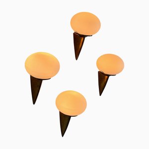 Italian Lancia Wall Sconces in Brass and Opaline Glass from Stilux Milano, 1960s, Set of 4