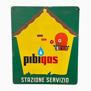 Double-Sided Pibigás Sign in Silkscreened Iron, 1960s
