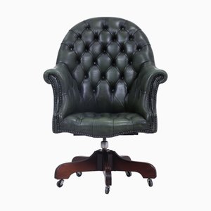 Antique Chesterfield Leather Armchair with Casters