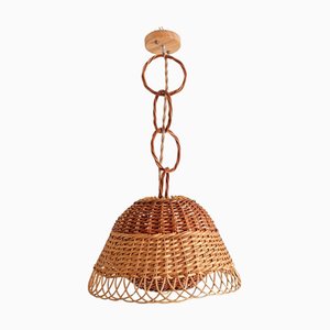 Lampe à Suspension Mid-Century en Osier, 1960s
