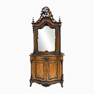 Mobiletto vittoriano antico in legno di noce intagliato, 1870