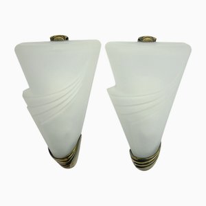 Art Deco Style Frosted Glass Wall Lights, 1970s, Set of 2