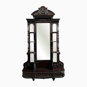 Renaissance Spiegelschrank aus Nussholz mit Brauner Patina, 1850