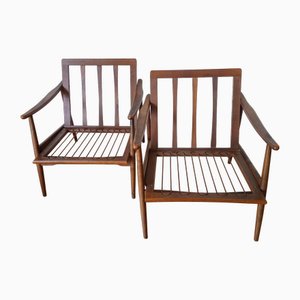 Vintage Scandinavian Beech Armchairs, France, 1970s, Set of 2