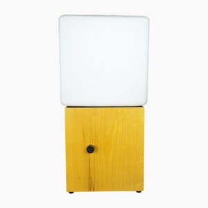 Italian White Sandblasted Glass and Wood Table Lamp with Dimmerable Lighting, 1970s