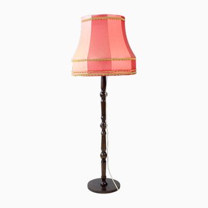 Vintage Freestanding Floor Lamp with Original Pink Fabric Shade, Czechoslovakia, 1960s