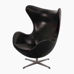 Egg Chair in Black Leather by Arne Jacobsen, 1960s
