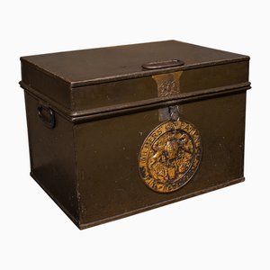 Caja con cerradura inglesa antigua de hierro fundido, 1870