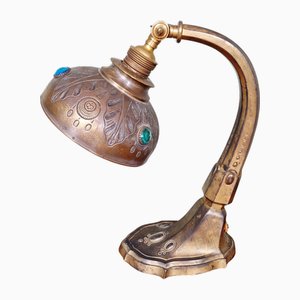Art Nouveau Bronze and Brass Desk Lamp Inlaid with Colored Crystals, 1900s