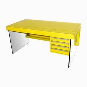 Yellow Veneer Desk with Glass Side Panels, 1980