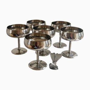 Stainless Steel Ice Cream Bowls, 1970, Set of 6