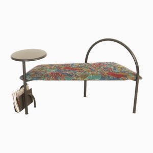 Postnodern Bench with Mounted Coffee Table and Journal Rack, 1980