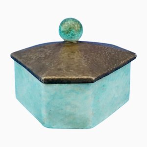 Caja de cerámica Art Déco del siglo XX de bronce esmaltado de Mga Factory, Albisola, Italia, años 20