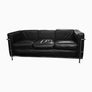 3-Sitzer Ledersofa im Stil von Le Corbusier