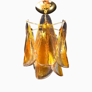 Vintage Ceiling Lamp in Murano Swallow Glass & in Amber-Colored Crystal, Venice, Italy, 1970s