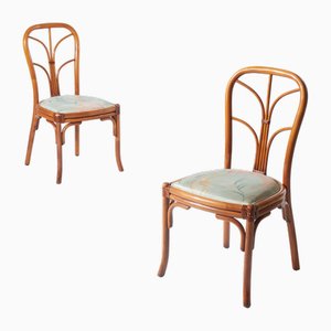 Set mit Stühlen aus Rattan & Blauem Stoff mit Blumenmuster, 1970er