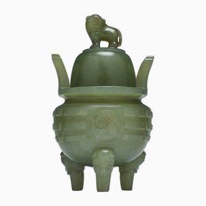 Antique Chinese Green Bowenite Mythical Beast Censer, 1880s