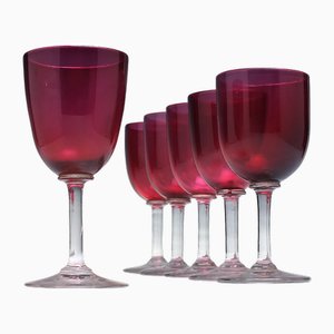 19th Century Engraved French Baccarat Cranberry Wine Glasses, 1890, Set of 6