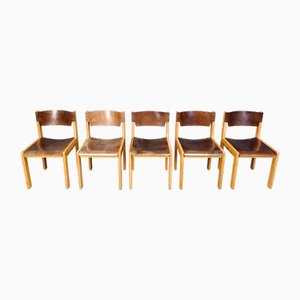 Mid-Century Modern Birch Stacking Chairs, 1980s, Set of 5