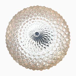 Lámpara de techo redonda de vidrio transparente, años 40