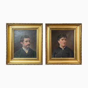 Portraits, 1890s-1910s, Canvas Paintings, Set of 2