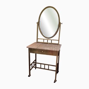 Tavolo da toeletta Art Deco vintage in ottone e marmo, Francia, anni '40