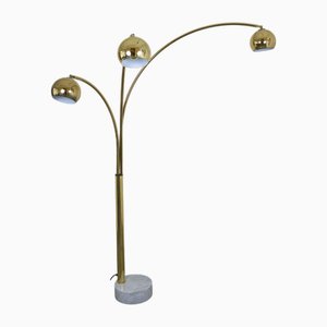 3-Fingers Brass Arc Lamp with Marble Base by Goffredo Reggiani for Reggiani Lighting, Italy, 1960s