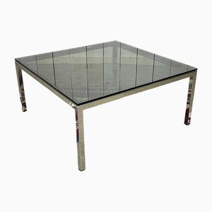 Mesa de centro de cromo y vidrio, años 80