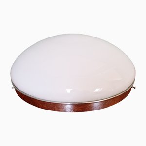 Plafonnier Bauhaus en Métal Chromé et Globe en Opaline Blanche, 1920s