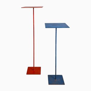 Italian Modern Square Red and Blue Metal Pedestals, 1970s, Set of 2
