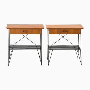 Teak on Metal Base Nightstands, Sweden, 1950, Set of 2