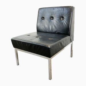 Chaise Vintage avec Structure en Chrome et Cuir Noir, 1970s