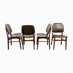 Vintage Chairs in Teak and Brown Imitation Leather, 1960s, Set of 4