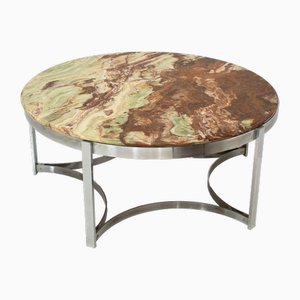 Circular Onyx Coffee Table with Steel Frame, Italy, 1990