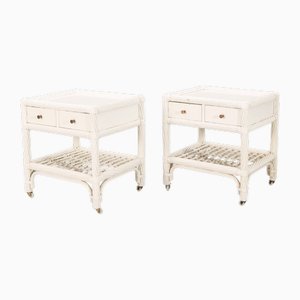 White Lacquer Bamboo and Wood Nightstands attributed to Dux, Sweden, 1960, Set of 2