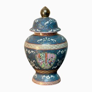 Pot Oriental en Porcelaine Vernie Polychrome, 1930s