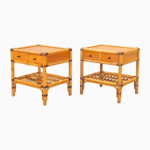 Bamboo and Wood Nightstands from Dux Sweden, 1960, Set of 2