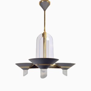 Lustre Vintage en Laiton Acrylique, France, 1970s