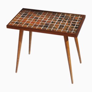 Mid-Century Modern Wooden Side Table with Mosaic Tiles, 1950s