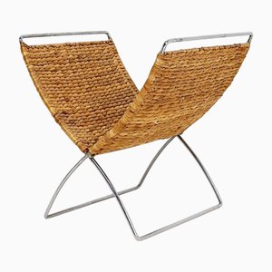 Porte-Revues Pliant en Chrome et Feuille de Bananier, 1970s