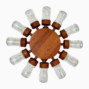 Roue à Épices en Teck avec Bocaux en Verre de Digsmed, Danemark, 1960s, 1964, Set de 13