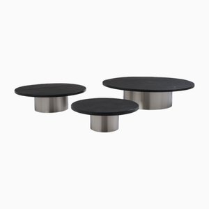 Large Slate Tops Coffee Tables in Brushed Steel, 1970s , Set of 3